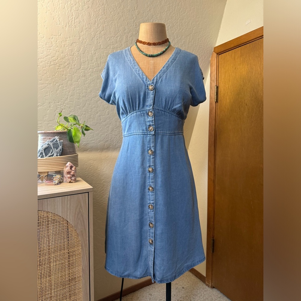 LOFT Tall Chambray Button Flare Dress